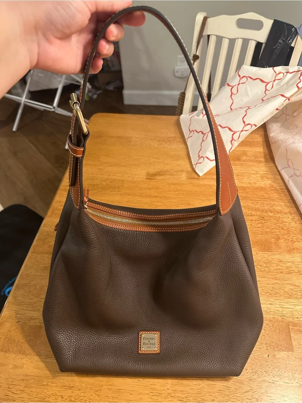 Dooney & Bourke Brown Pebbled Leather Hobo Bag
